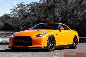 Gloss orange vinyl wrap Nissan R35 GTR