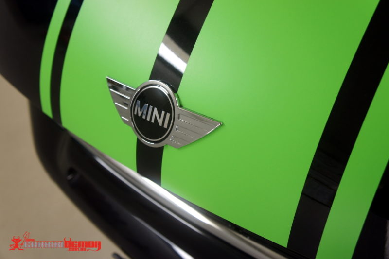 Matte green stripes on Mini Cooper Mini Cooper Floro Green Stripe