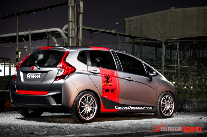 Honda Jazz modified with matte vinyl wrap - Carbon Demon (2) Honda Jazz modified matte vinyl wrap