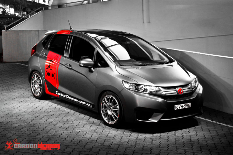 Honda Jazz modified with matte vinyl wrap - Carbon Demon (4) Honda Jazz modified