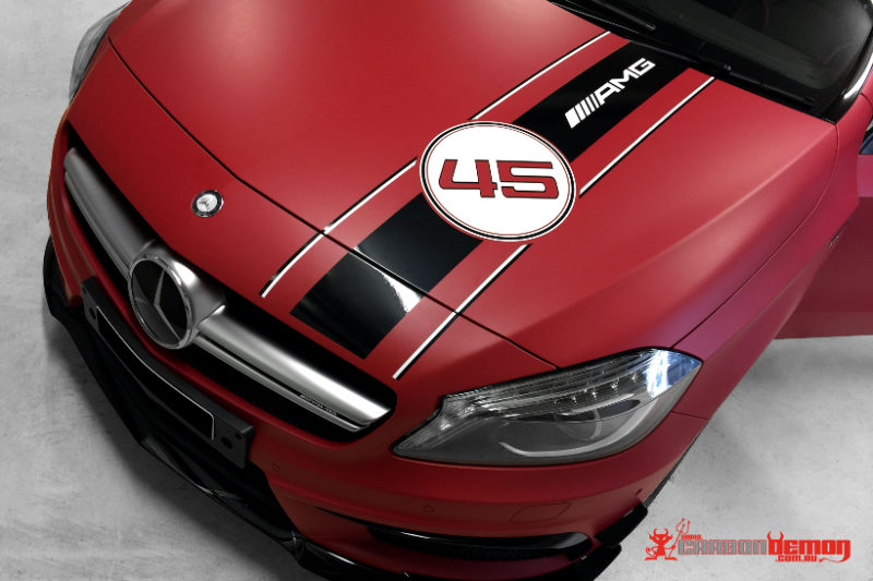 AMG A45 - bonnet stripe AMG A45 matte metallic red