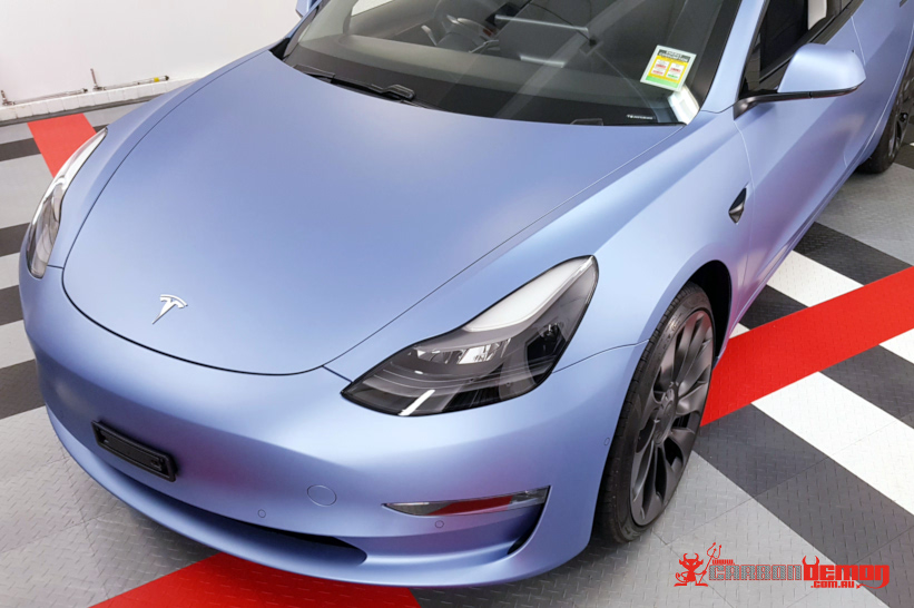 Tesla Model 3 Matte Blue Custom Colour – Carbon Demon